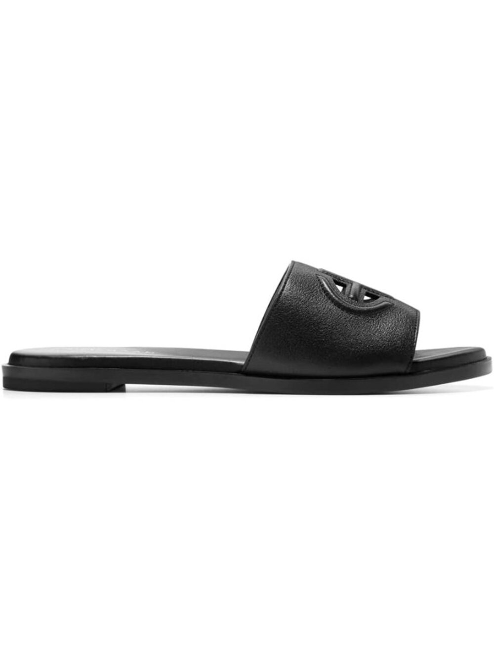 Women's Black Comfort Fit Open Toe Flynn Logo Slide Casual Flat Sandal Shoes